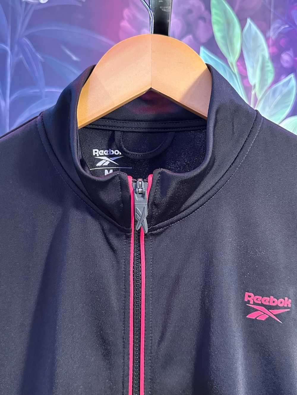 Reebok Men's Medium Athletic Track Jacket Black Pink Zip-Up Long Sleeve - Picture 4 of 13